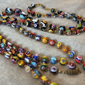 Vintage 1950s Murano Milliefiori glass 2 Beaded Necklaces. Filigree cap closure